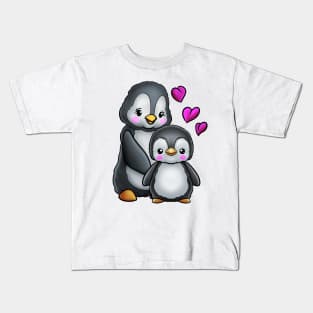 Mother's Day Penguin Mom and Child Kids T-Shirt